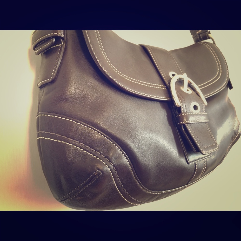 Coach purse - genuine leather, dark brown